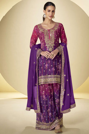 Violet Sequin Art Silk Sharara Suit Set (gulkayra kanika-7598)