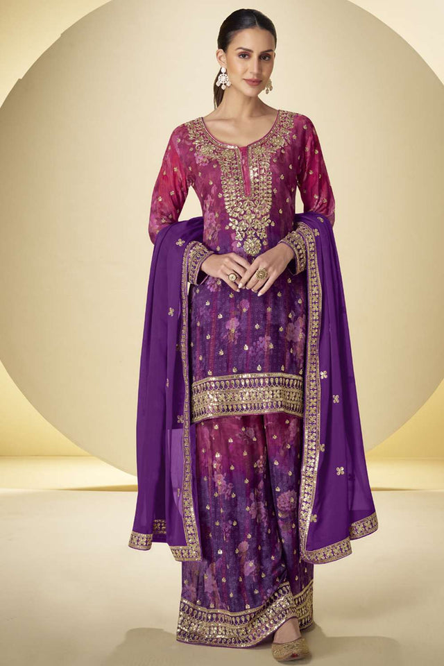 Violet Sequin Art Silk Sharara Suit Set (gulkayra kanika-7598)