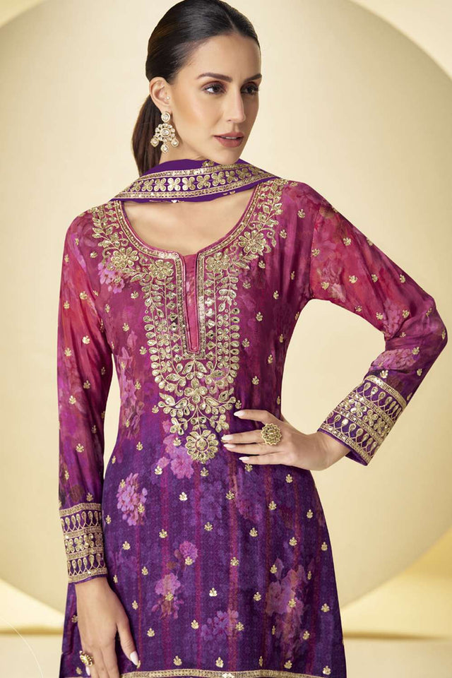 Violet Sequin Art Silk Sharara Suit Set (gulkayra kanika-7598)