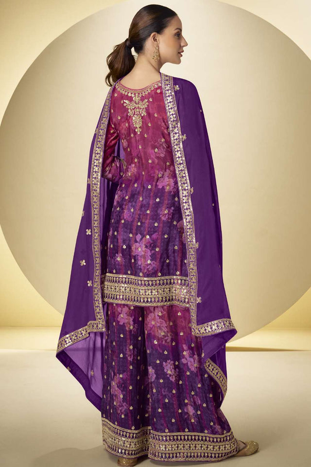 Violet Sequin Art Silk Sharara Suit Set (gulkayra kanika-7598)