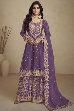 Violet Sequin with Embroidered Silk Pakistani Suit Set