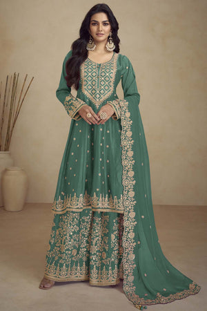 Green Sequin with Embroidered Silk Pakistani Suit Set (gulkayra rihana-7467-b)