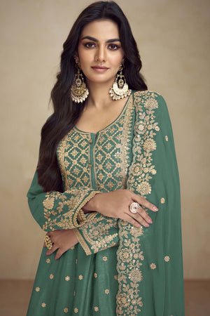 Green Sequin with Embroidered Silk Pakistani Suit Set (gulkayra rihana-7467-b)