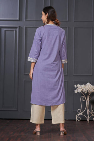 Violet Solid Cotton Kurti Pant Set