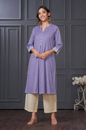 Violet Solid Cotton Kurti Pant Set