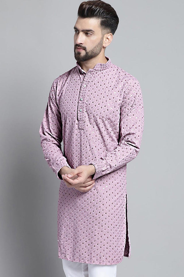 Men's Purple  Chikankari Embroidered And Sequin Kurta