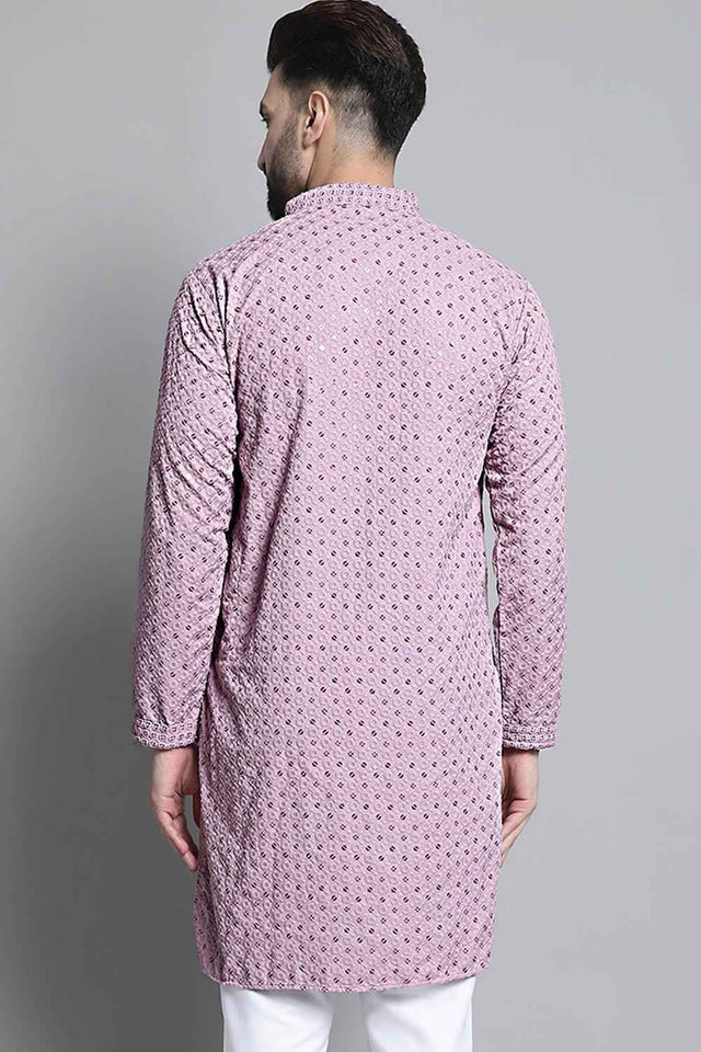 Men's Purple  Chikankari Embroidered And Sequin Kurta
