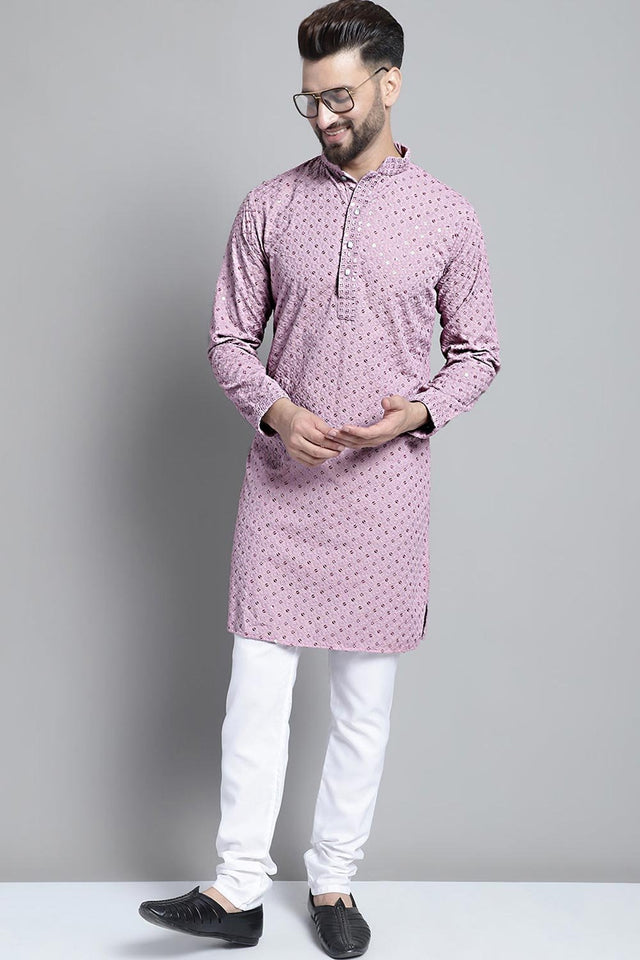 Men's Purple  Chikankari Embroidered And Sequin Kurta