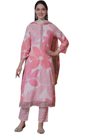 Pink Cotton Digital Printed Kurti Pant Set