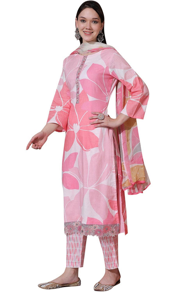 Pink Cotton Digital Printed Kurti Pant Set