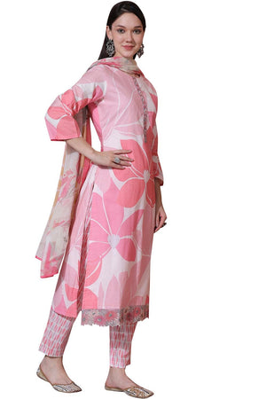 Pink Cotton Digital Printed Kurti Pant Set