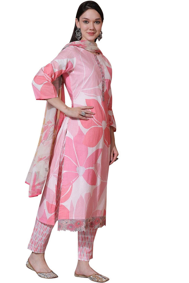Pink Cotton Digital Printed Kurti Pant Set