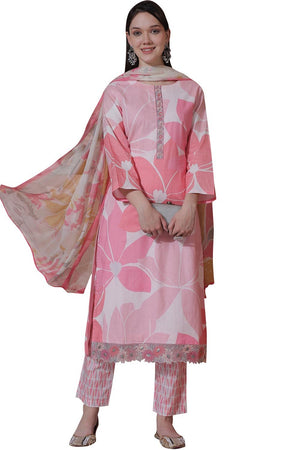 Pink Cotton Digital Printed Kurti Pant Set
