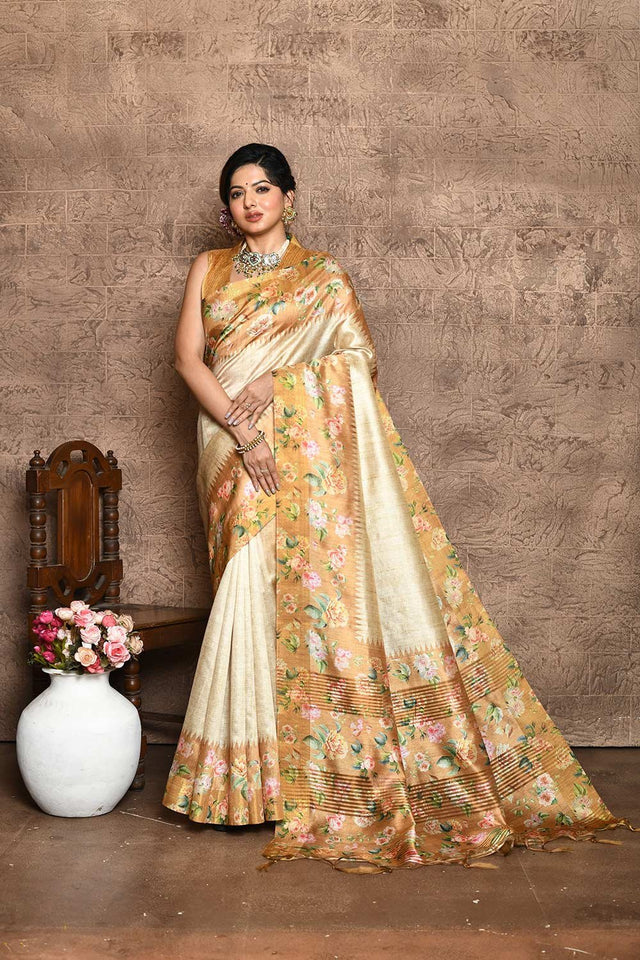 Yellow Tussar Silk Weaving Saree