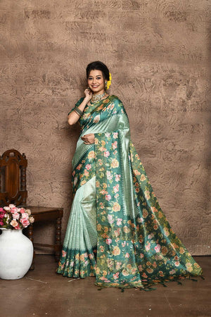 Green Tussar Silk Weaving Saree