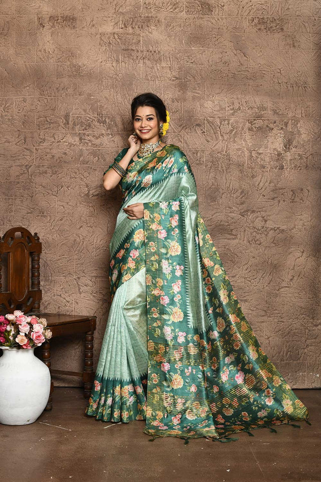 Green Tussar Silk Weaving Saree