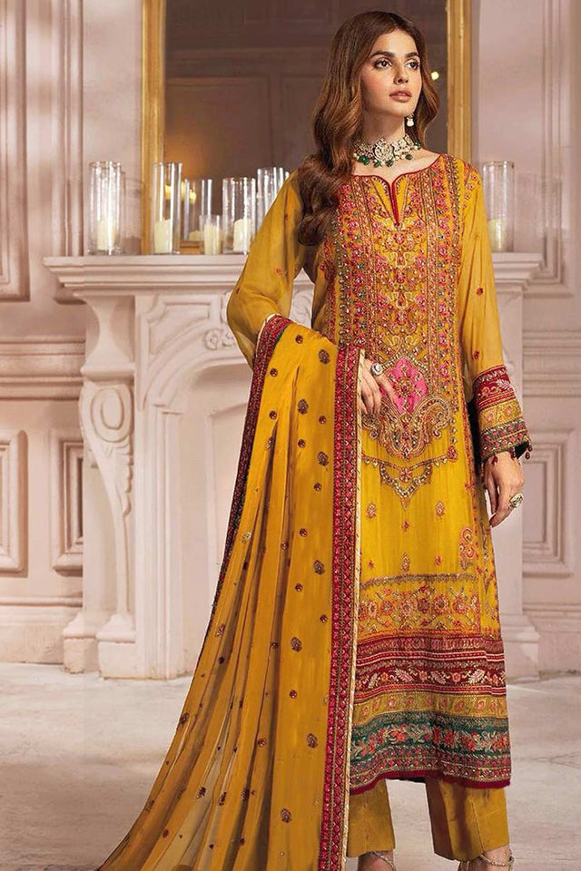 Yellow Embroidered Georgette Pakistani Suit Set