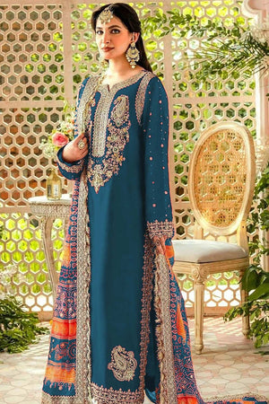 Teal Embroidered Georgette Pakistani Suit Set