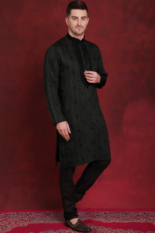 Men's Sequins Embroidered Kurta Pajama Set