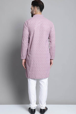 Men's Purple Sequin with Embroidered Kurta Set