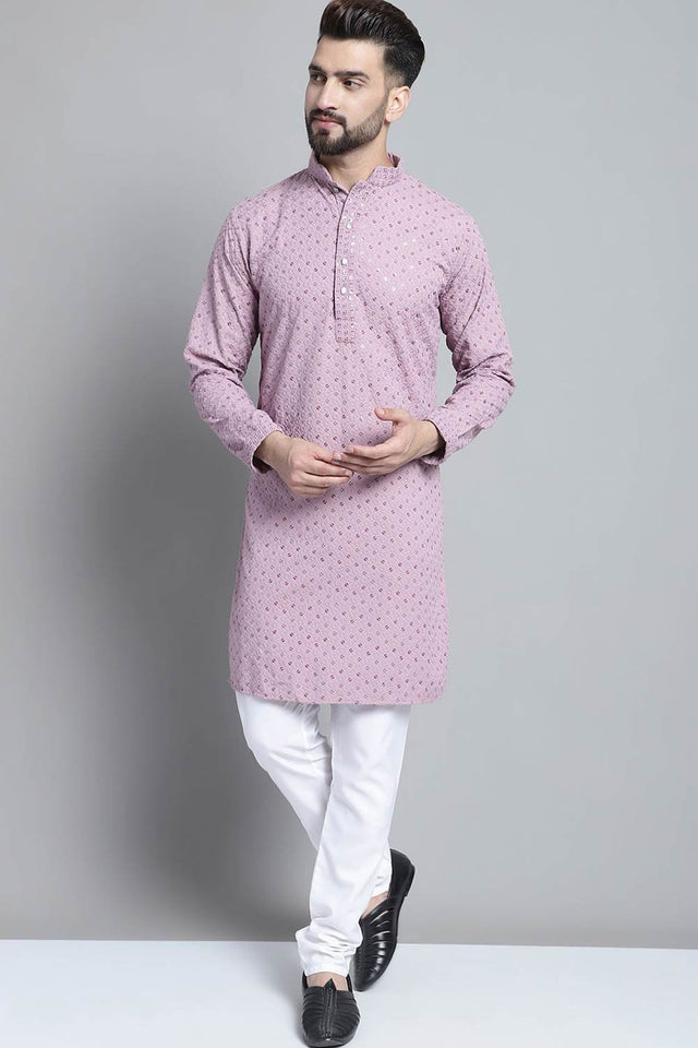 Men's Purple Sequin with Embroidered Kurta Set