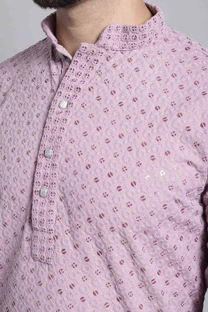 Men's Purple Sequin with Embroidered Kurta Set