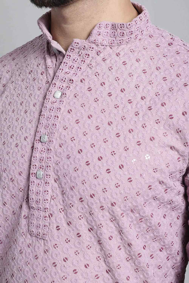 Men's Purple Sequin with Embroidered Kurta Set
