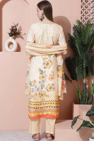 Yellow Cotton Digital Printed Kurti Pant Set