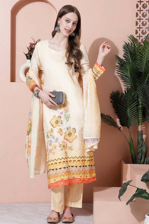 Yellow Cotton Digital Printed Kurti Pant Set
