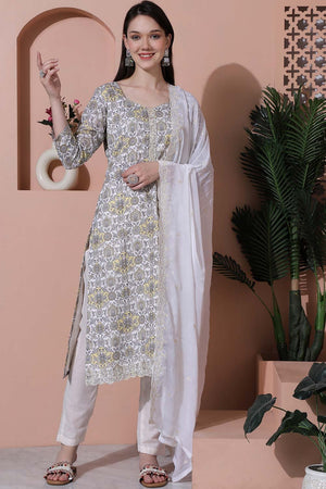 Off White Cotton Digital Printed Kurti Pant Set