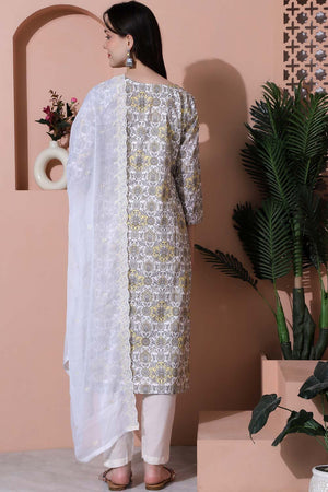 Off White Cotton Digital Printed Kurti Pant Set