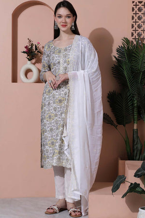 Off White Cotton Digital Printed Kurti Pant Set