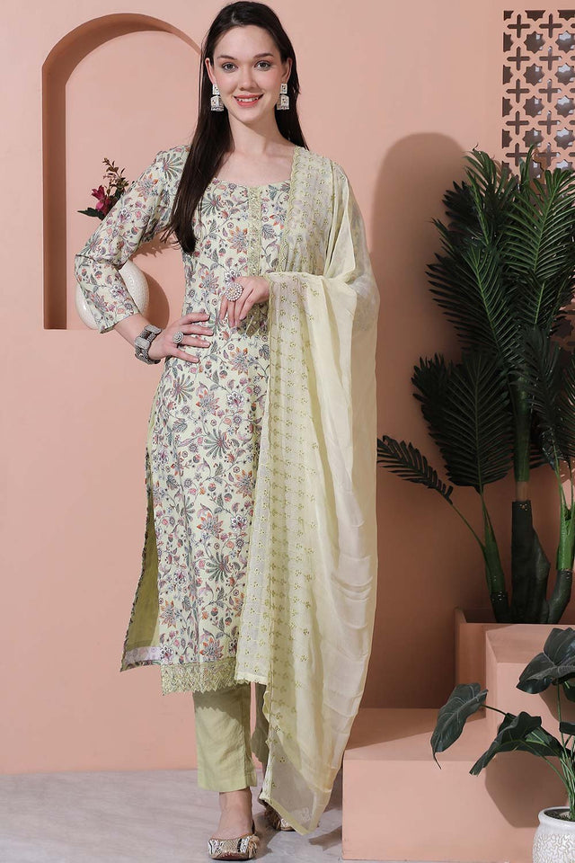 Green Cotton Digital Printed Kurti Pant Set