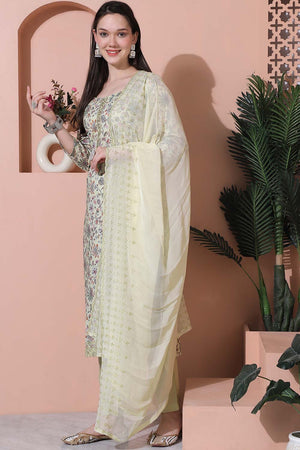 Green Cotton Digital Printed Kurti Pant Set