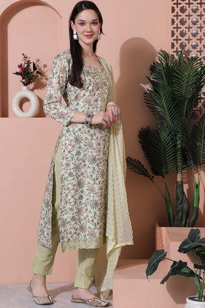 Green Cotton Digital Printed Kurti Pant Set