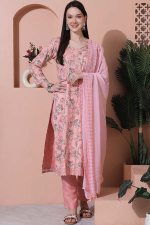 Pink Cotton Digital Printed Kurti Pant Set