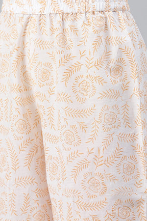 Cotton White Ethnic Motifs Printed Straight Kurti Palazzo Dupatta Set