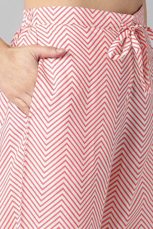 Peach Polyester Ethnic Motifs Straight Suit Set