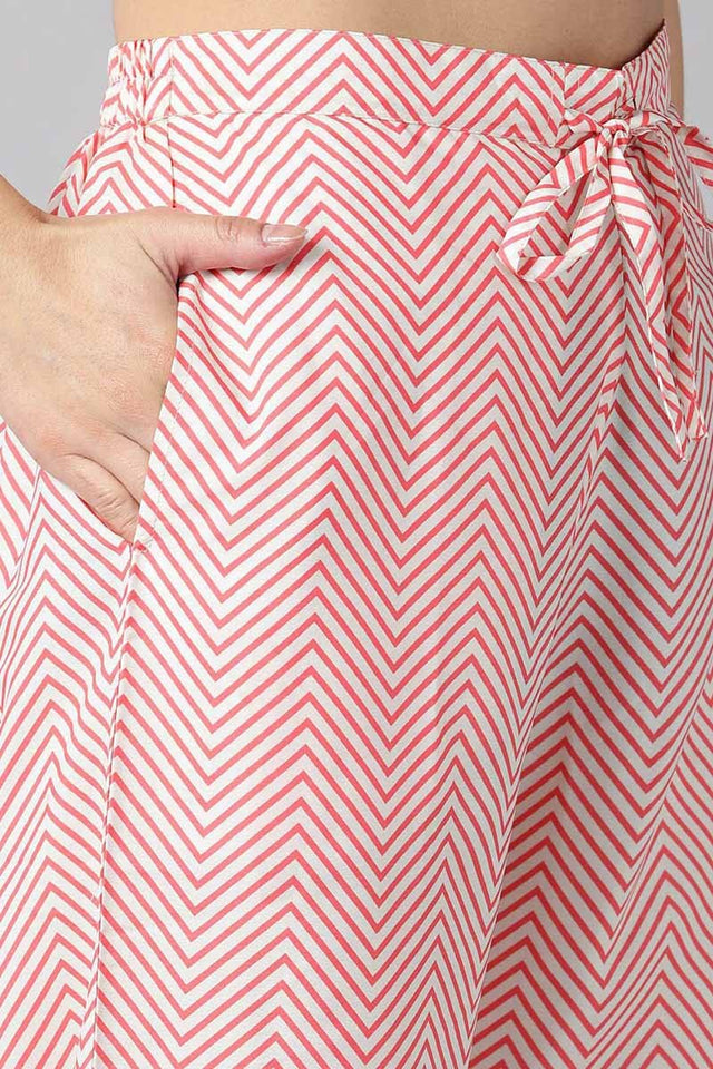 Peach Polyester Ethnic Motifs Straight Suit Set