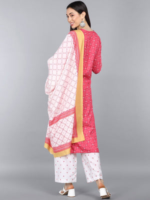 Pink Polyester Ethnic Motifs Straight Suit Set