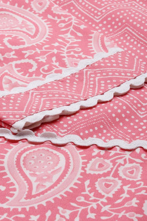 Pink Polyester Paisley Printed Straight Suit Set