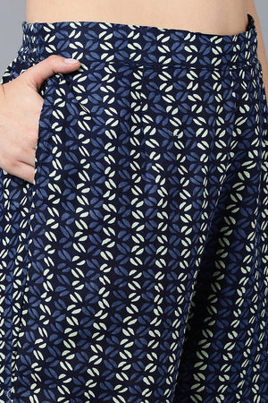 Navy Blue Cotton Straight Kurti Set