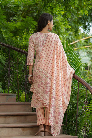 Orange Cotton Straight Suit Set