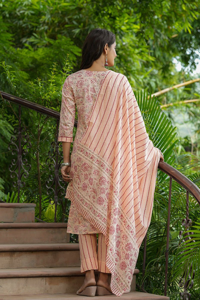 Orange Cotton Straight Suit Set