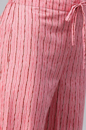 Pink Cotton Geometric Printed Straight Suit Set