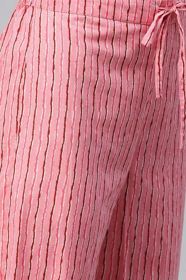 Pink Cotton Geometric Printed Straight Suit Set