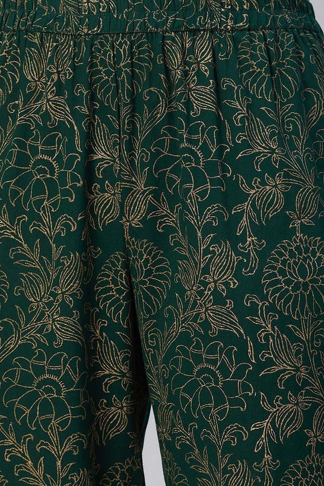 Cotton Green Ethnic Motifs Printed Straight Kurti Pant Dupatta Set