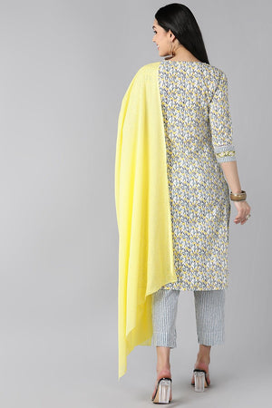 White Cotton Kurta With Trousers Dupatta