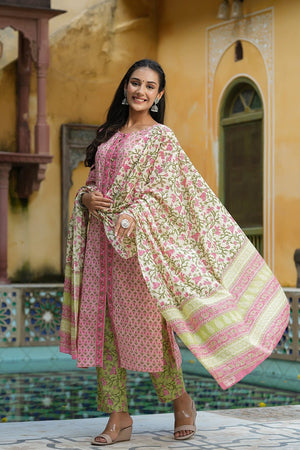 Pink Cotton Ethnic Motifs Printed Suit Set