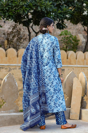 Blue Cotton Angrakha Suit Set
